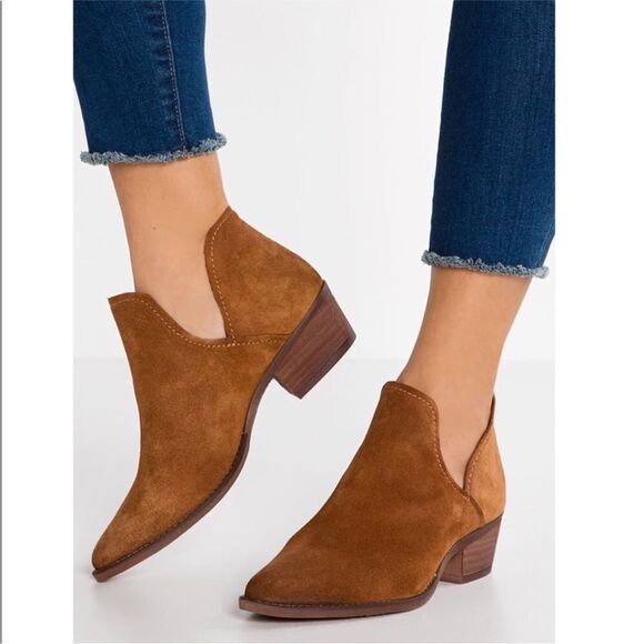 STEVE MADDEN Brown Suede Open Side Ankle Boot Bootie Chunky Heel Leather Size 10 - Picture 1 of 15
